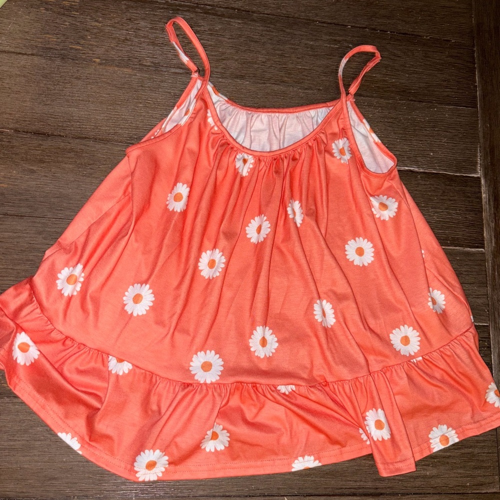 SHEIN Coral Orange Daisy Print Spaghetti Strap Top